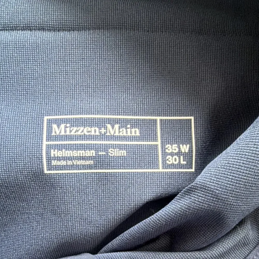 Mizzen+Main Mens Helmsman Navy Slim Fit Flat Front Stretch Pants 35x30